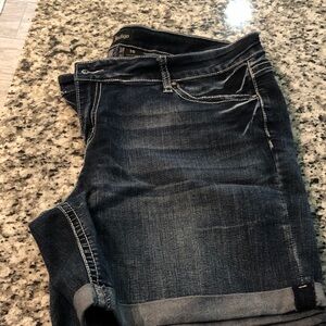 Love Indigo Dark Blue Rolled-Hem Jean Shorts